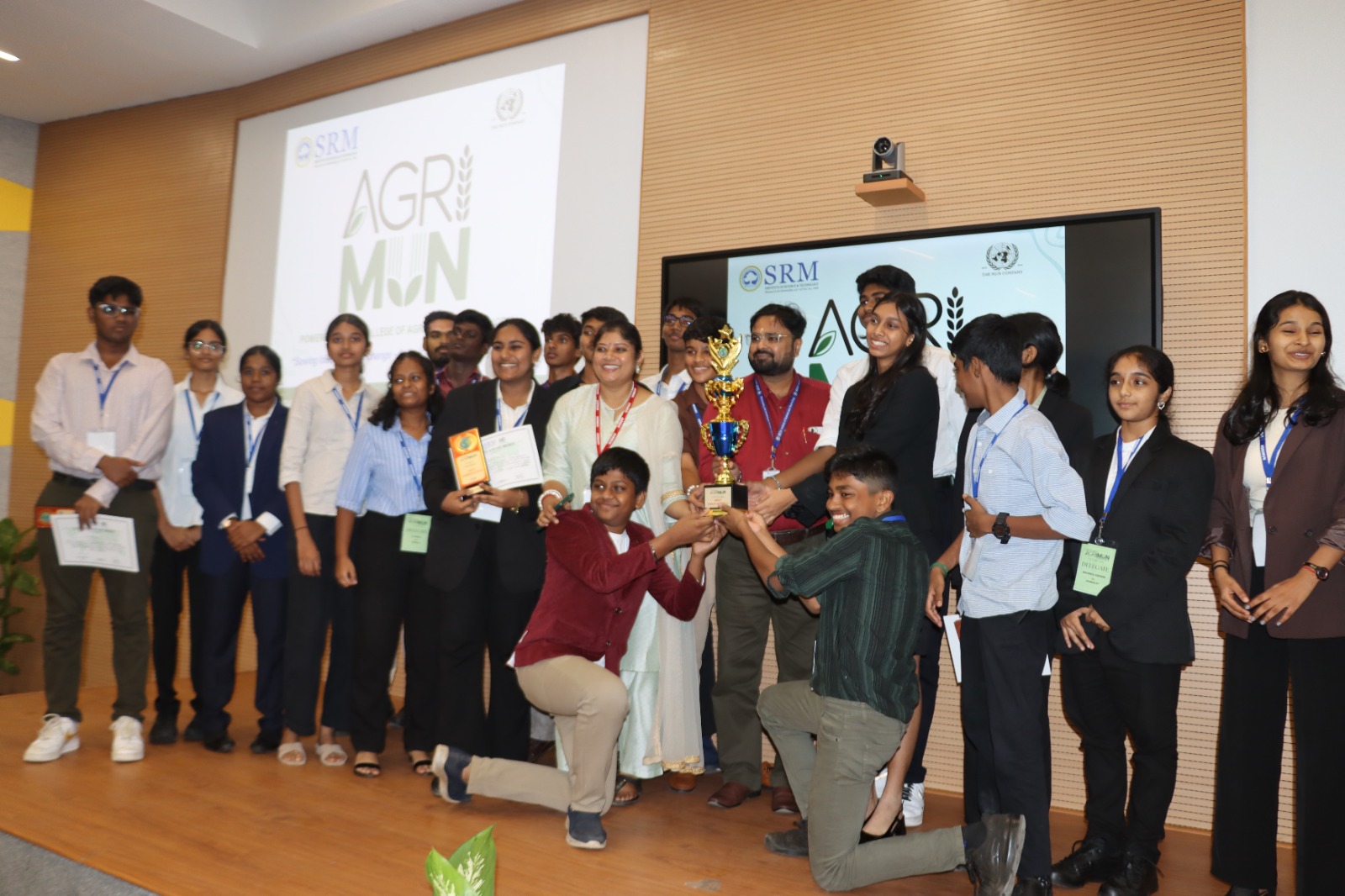 Students celebrating at a leadership conference illustration