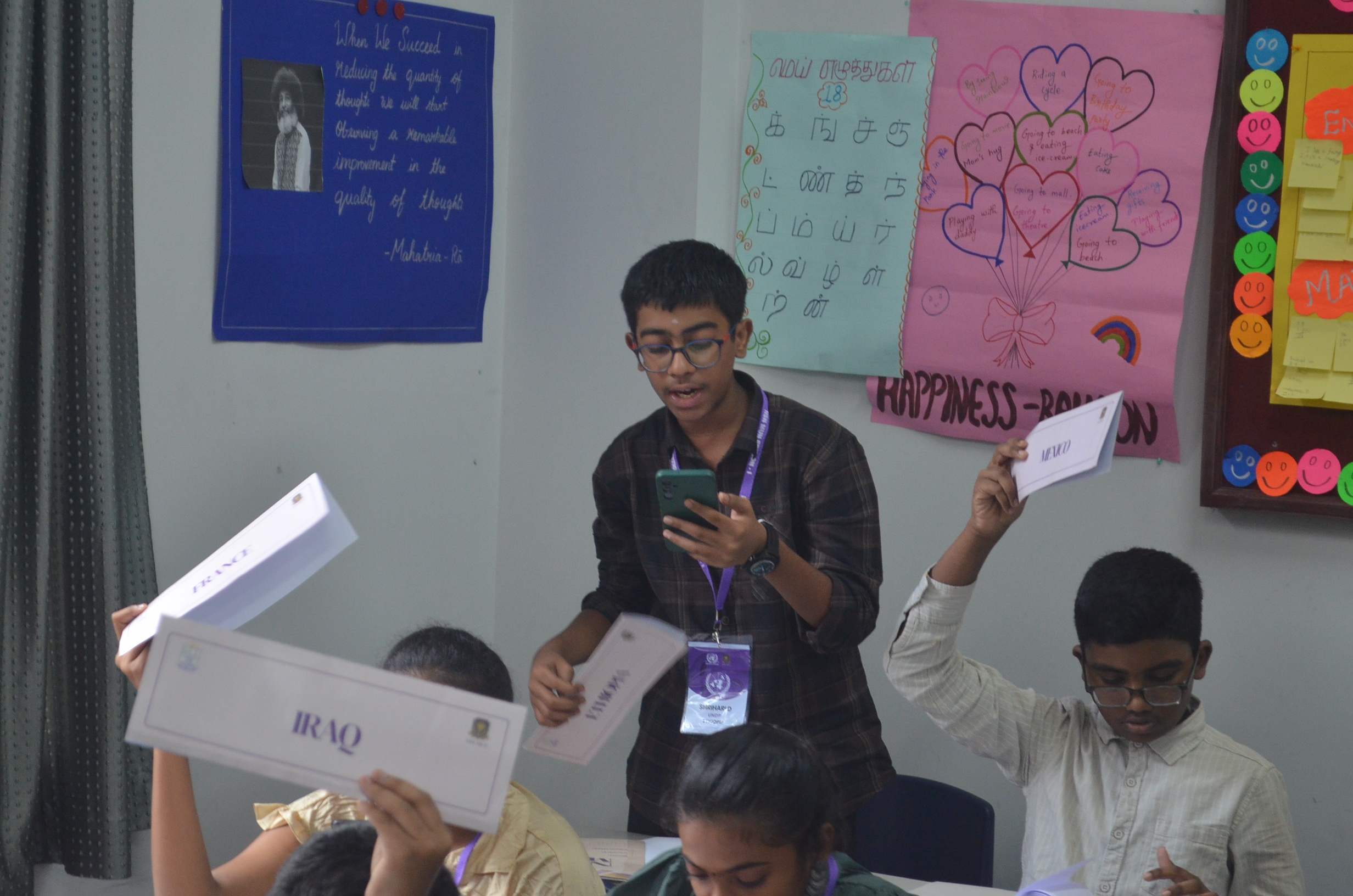 Student debating at public speaking presentation